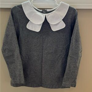 Jacadi grey cotton long sleeve top with white collar detail.